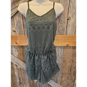 Bobbie Brooks size L large green lace lined short romper summer whimsigoth EUC
